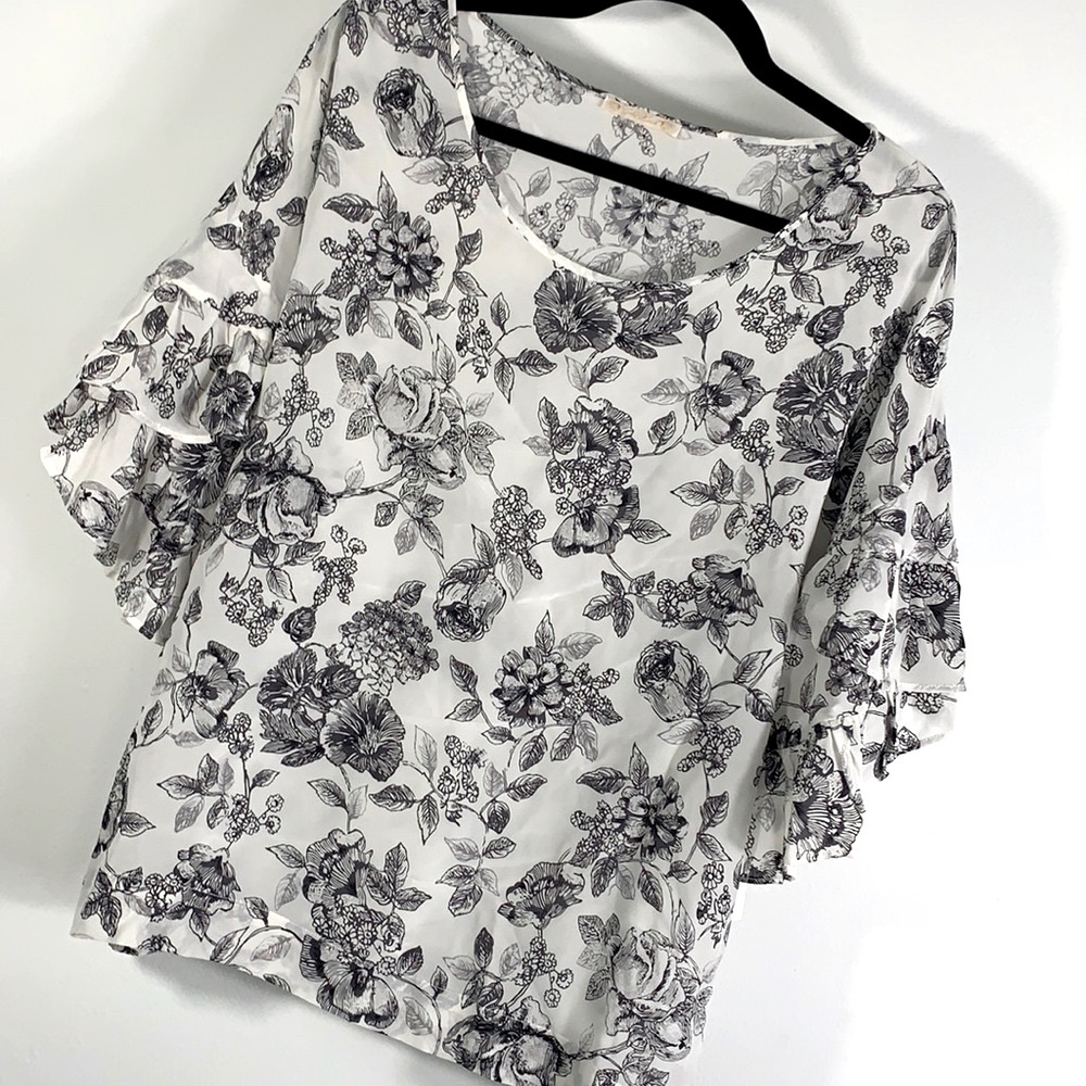 Gold Hawk Floral Printed Tunic Top Ruffles